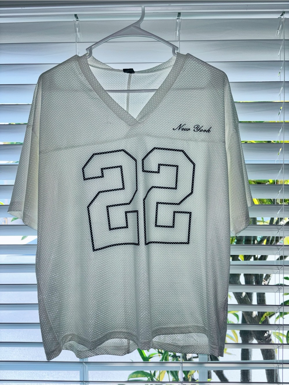 White Mesh Jersey Shirt with '22' Graphic
